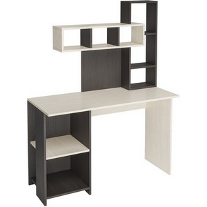 Изображение товара Стол с деревянной столешницей письменный (регулировка по высоте) с полкой Эфес венге/дуб белфорд (прямоугольная столешница)