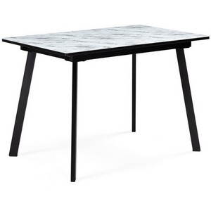 Изображение товара Стеклянный стол вставка-бабочка Агни 110(140)х68х76 мрамор белый/черный матовый (прямоугольная столешница, 4 ножки)