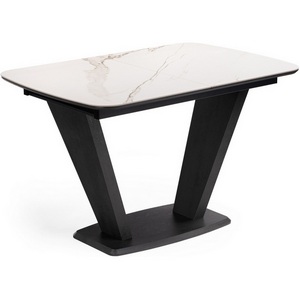 Изображение товара Стол с центральной вставкой на тумбе Петир 120х80х75 белый мрамор/графит/темный камень (прямоугольная столешница)