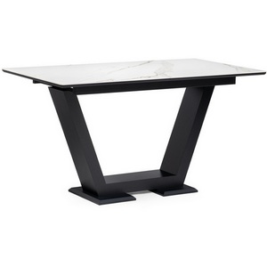 Изображение товара Стол с центральной вставкой на тумбе Иматра 140х80х76 белый мрамор/черный (прямоугольная столешница)