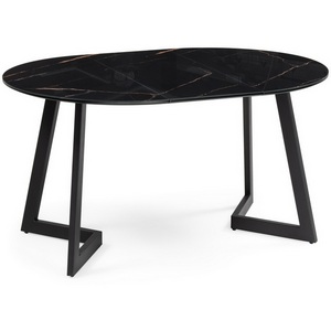 Изображение товара Стеклянный стол с вставкой Алингсос 100(140)х100х76 обсидиан/черный (круглая столешница, I I-образная опора)