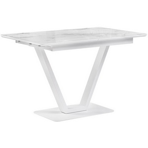 Изображение товара Стол вставка-бабочка на тумбе Бугун 120х80х77 белый мрамор/белый (прямоугольная столешница)