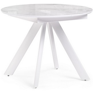 Изображение товара Стеклянный стол вставка-бабочка Галвестон 100х76 белый мрамор/белый (круглая столешница, 4 ножки)