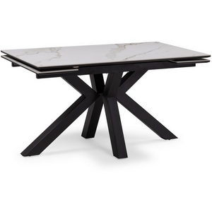 Изображение товара Керамический стол с боковыми вставками Бронхольм 140(200)х80х77 белый мрамор/черный (прямоугольная столешница, 4 ножки)
