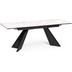 Изображение товара Керамический стол с боковыми вставками Ливи 140х80х78 белый мрамор/черный (прямоугольная столешница, 2 ножки)