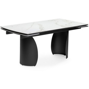Изображение товара Керамический стол с боковыми вставками Готланд 160(220)х90х79 белый мрамор/черный (прямоугольная столешница, I I-образная опора)