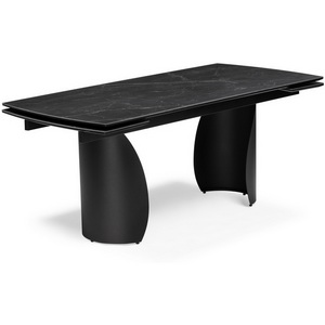 Изображение товара Керамический стол с боковыми вставками Готланд 180(240)х90х79 черный мрамор/черный (прямоугольная столешница, I I-образная опора)