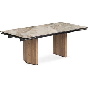 Изображение товара Стеклянный стол с боковыми вставками Монерон 200(260)х100х77 каталония/орех кантри (прямоугольная столешница, 2 ножки)