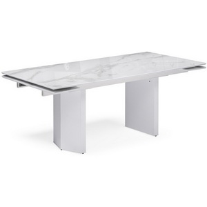 Изображение товара Стеклянный стол с боковыми вставками Монерон 200(260)х100х77 белый мрамор/белый (прямоугольная столешница, 2 ножки)