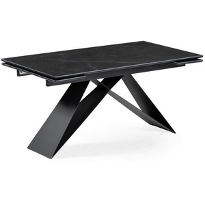 Изображение товара Керамический стол с боковыми вставками Ноттингем 160(220)х90х79 черный мрамор/черный (прямоугольная столешница, 2 ножки)