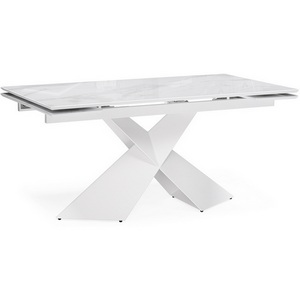 Изображение товара Стеклянный стол с боковыми вставками Хасселвуд 160(220)х90х77 белый мрамор/белый (прямоугольная столешница, 2 ножки)