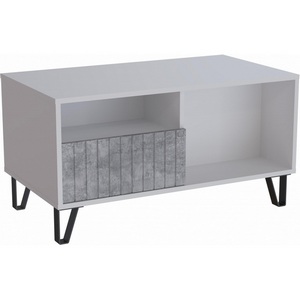 Изображение товара Журнальный стол с ящиком и полкой Эннис (Эннис белый/бетон светлый) (прямоугольная столешница, 4 ножки)