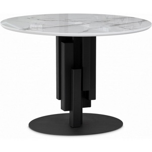 Изображение товара Кухонный стол Notta Калипсо 110 белый мрамор/черный (Стекло) 571395 (круглая столешница)