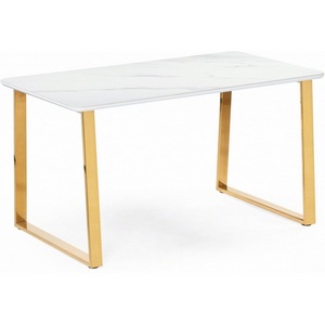 Изображение товара Керамический стол Селена 140 (Селена 2 140х80х77 белый мрамор/золото) Notta 571412 (прямоугольная столешница, I I-образная опора)