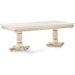 Изображение товара Стол вставка-бабочка на 10 персон деревянный Морнит 220(320)х110 слоновая кость/золото (прямоугольная столешница, 2 ножки)