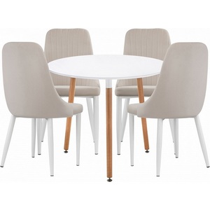 Изображение товара Стол с закругленными углами кухонный Уин 80 white/beige (круглая столешница, 3 ножки)