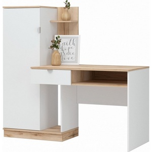 Изображение товара Компьютерный стол с ящиком и полкой Джидда 1500 белый/дуб делано (ЛДСП) (прямоугольная столешница)