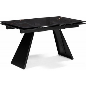 Изображение товара Стеклянный стол с боковыми вставками Хорсборо (Хорсборо 140(200)х80х79 обсидиан/черный) (прямоугольная столешница, 2 ножки)