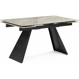 Изображение товара Стеклянный стол с боковыми вставками Хорсборо (Хорсборо 140(200)х80х79 dyna fantasico grey/черный) (прямоугольная столешница, 2 ножки)