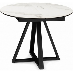 Изображение товара Кухонный стол вставка-бабочка Нельсон 100(140)х100х76 alpine white/черный (МДФ) (круглая столешница, X-образная опора)