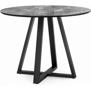 Изображение товара Кухонный стол Норфолк 100 серый мрамор/черный (Стекло) (круглая столешница, X-образная опора)
