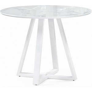 Изображение товара Кухонный стол Норфолк 100 белый мрамор/белый (Стекло) (круглая столешница, X-образная опора)
