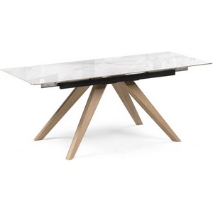 Изображение товара Кухонный стол с боковыми вставками Морсби 140(200)х80х80 statuario cara/дуб монтана (Керамика) (прямоугольная столешница, 4 ножки)