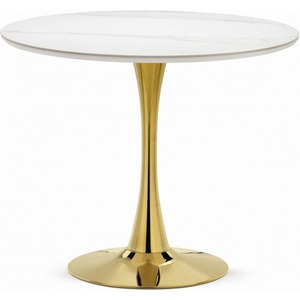 Изображение товара Кухонный стол Notta Тулип 90х73 белый мрамор/золото (Керамика) 600711 (круглая столешница)