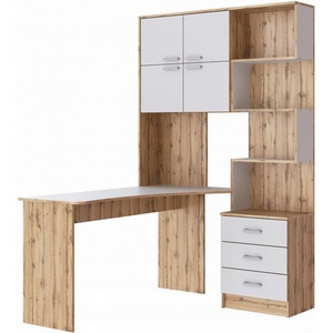 Изображение товара Компьютерный стол угловой с ящиком и полкой Ганор (ЛДСП/Белый) (прямоугольная столешница)