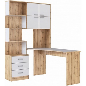 Изображение товара Компьютерный стол угловой с ящиком и полкой Ганор (ЛДСП/Белый) (прямоугольная столешница)