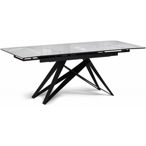 Изображение товара Стол с боковыми вставками на 8 персон стеклянный Notta Блэкберн 140(200)х80х75 белый мрамор кристл/черный 612167 (прямоугольная столешница, 4 ножки)