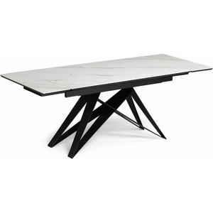 Изображение товара Керамический стол с боковыми вставками Notta Блэкберн 140(200)х80х75 белый мрамор snow white/черный 612170 (прямоугольная столешница, 4 ножки)