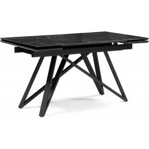 Изображение товара Стол с боковыми вставками на 8 персон стеклянный Notta Вилсон 140(200)х80 черный мрамор/черный 612173 (прямоугольная столешница, 4 ножки)