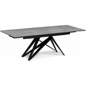 Изображение товара Керамический стол с боковыми вставками Notta Блэкберн 160(220)х89 серый мрамор larka grey/черный 612181 (прямоугольная столешница, 4 ножки)