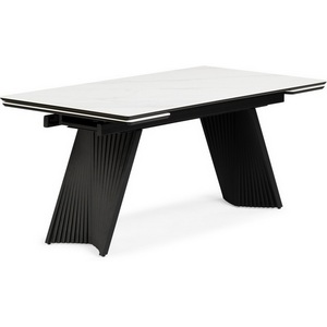 Изображение товара Кухонный стол с боковыми вставками Notta Вейв 160(220)х89х75 белый мрамор snow white/черный (Керамика) 612186 (прямоугольная столешница, 2 ножки)