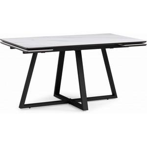Изображение товара Керамический стол с боковыми вставками Notta Памелла 140(200)х80х75 белый мрамор snow white/черный 612193 (прямоугольная столешница, X-образная опора)