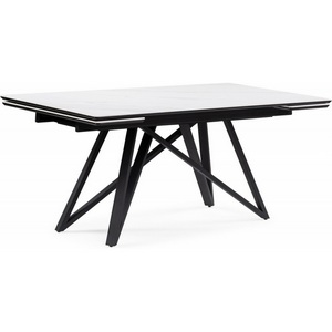 Изображение товара Кухонный стол с боковыми вставками Notta Вилсон 160(220)х89х75 белый мрамор snow white/черный (Керамика) 612880 (прямоугольная столешница, 4 ножки)