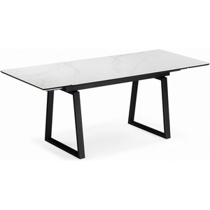 Изображение товара Керамический стол с боковыми вставками Notta Джек 140(200)х80 белый мрамор alpin white/черный 612899 (прямоугольная столешница, I I-образная опора)