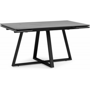 Изображение товара Керамический стол с боковыми вставками Notta Памелла 140(200)х80 серый мрамор larka grey/черный 612905 (прямоугольная столешница, X-образная опора)