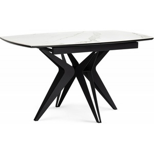 Изображение товара Керамический стол вставка-бабочка Notta Риполь 140(180)х80 белый мрамор snow white/черный 614247 (прямоугольная столешница, 4 ножки)
