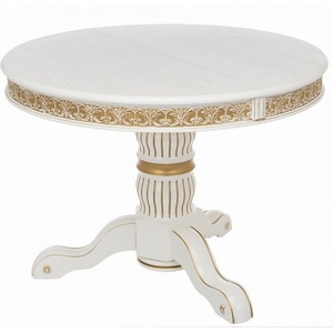 Изображение товара Стол вставка-бабочка на 8 персон деревянный Лорд молочный/золотая патина (круглая столешница, 3 ножки)