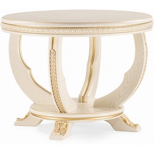 Изображение товара Журнальный стол с полкой Луис (Массив бука, Шпон/Золотой) (круглая столешница, 4 ножки)