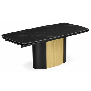 Изображение товара Керамический стол Бовер 180(220)x90 черный мрамор / черный / дуб натуральный