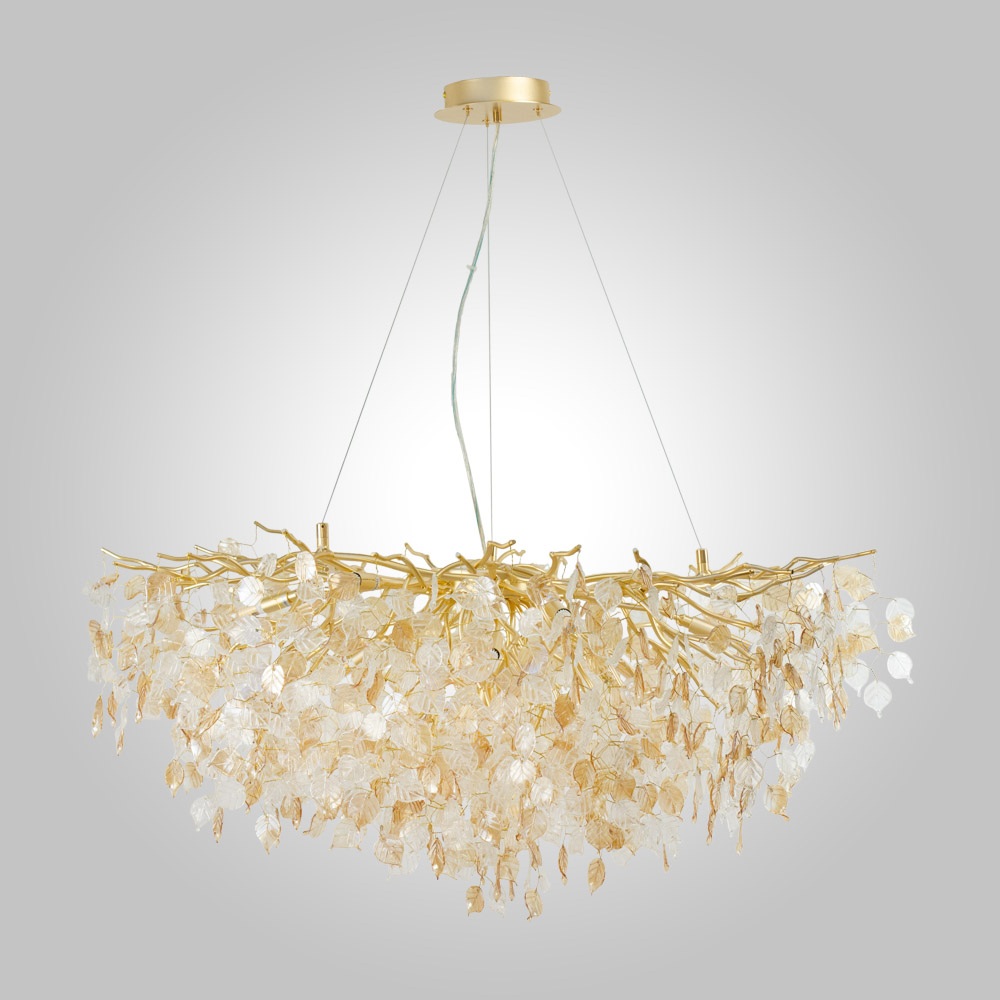 Изображение товара Подвесная люстра AM Group Forest D1000 GOLD с листьями и стеклянным плафоном