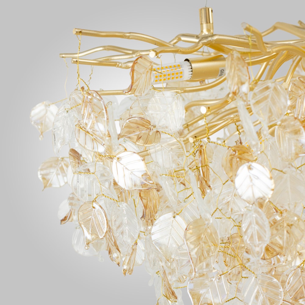 Изображение товара Подвесная люстра AM Group Forest D600 GOLD с листьями и стеклянным плафоном