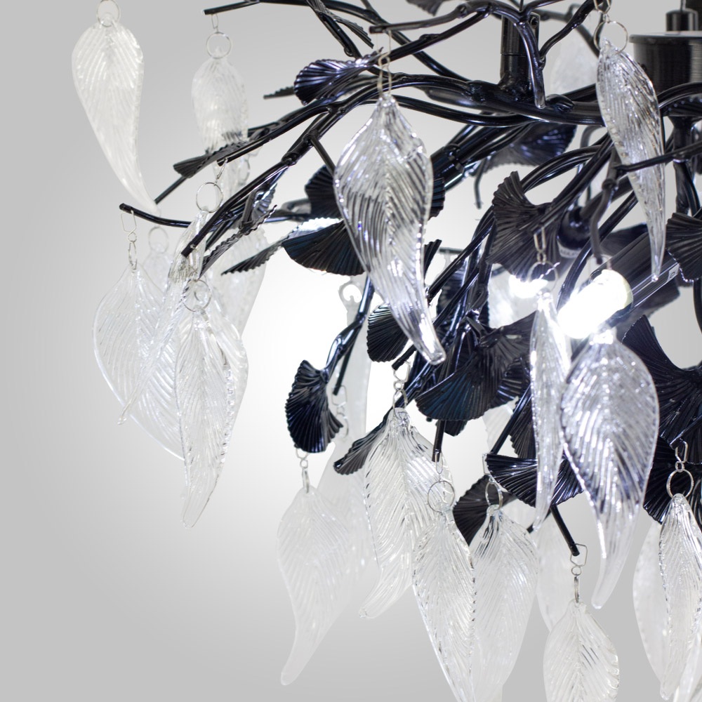 Изображение товара Подвесная люстра AM Group WOODSTAR L1200 BK с листьями и галогенными лампами