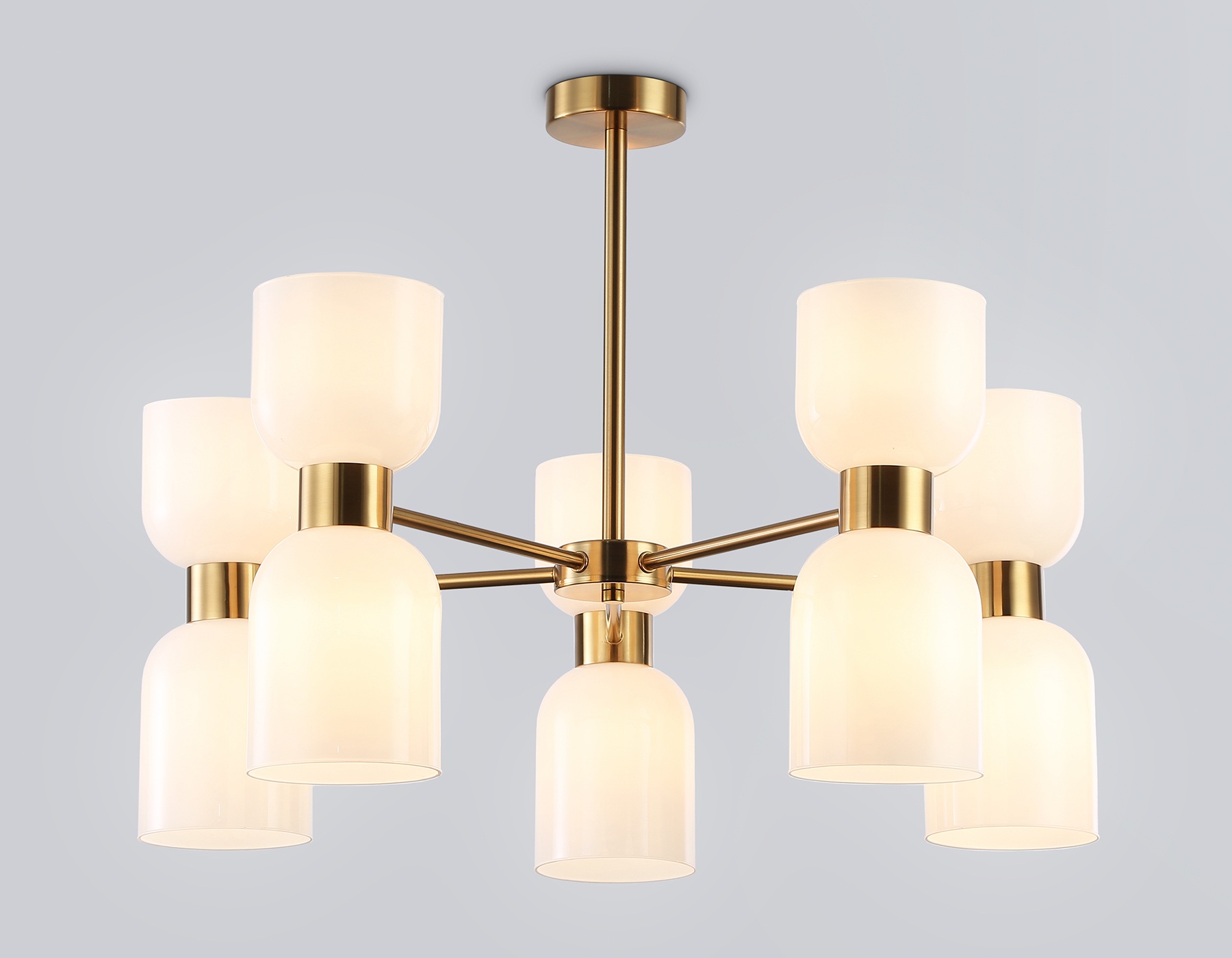 Изображение товара Потолочная люстра на штанге Ambrella HIGH LIGHT LH56093 модерн 10 плафонов белое стекло латунь клас