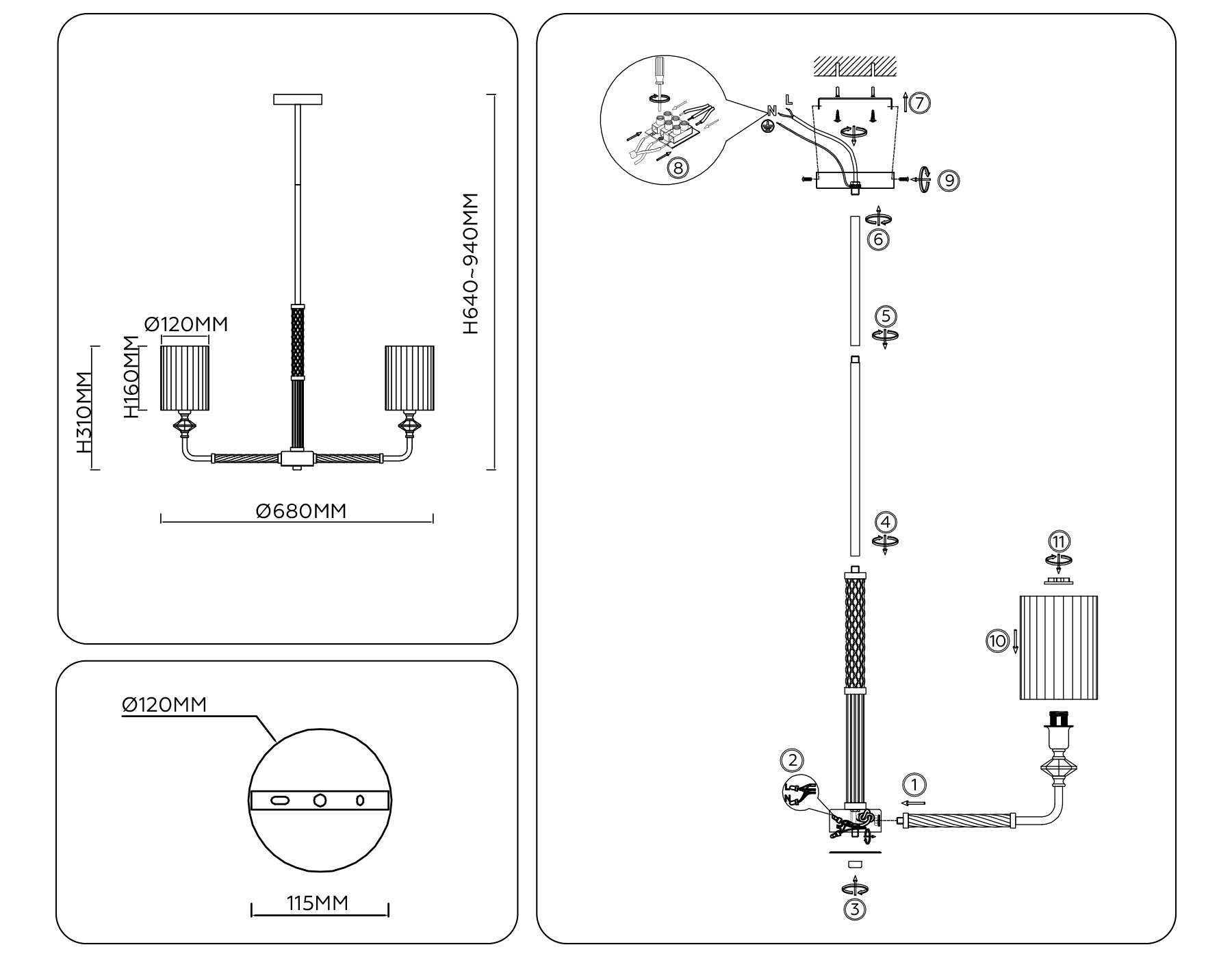 Изображение товара Потолочная люстра Ambrella LH71500 на штанге белый ткань латунь классика