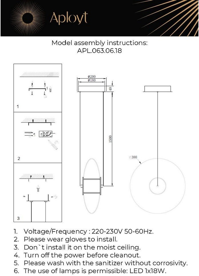 Изображение товара Подвесной светильник LED Aployt Maritt APL.063.06.18 с регулируемой высотой