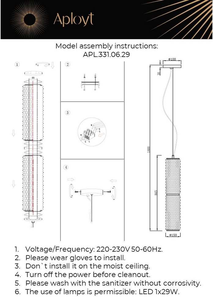 Изображение товара Подвесной светильник LED Aployt Ozann 1 плафон стиль модерн 29 Вт прозрачное стекло